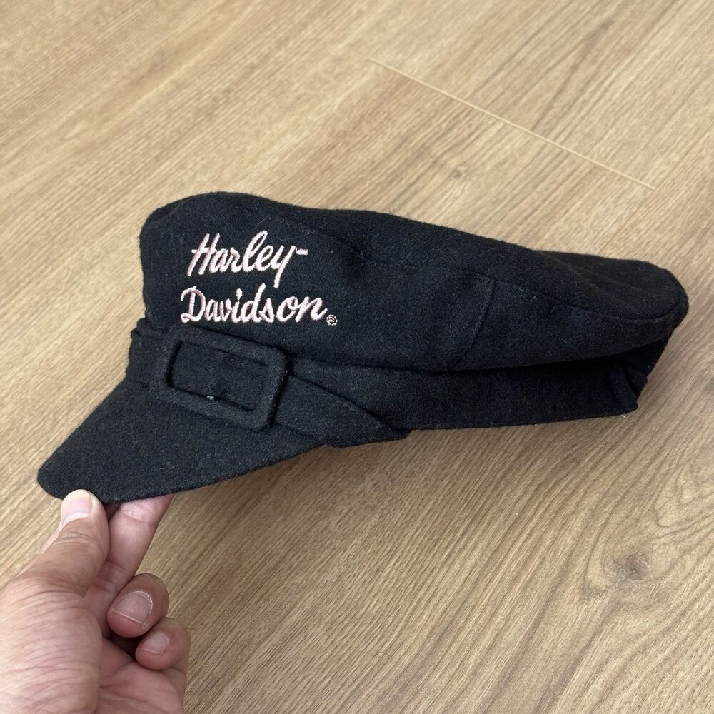 Harley Davidson Wool Blend Embroidered Biker Hat Paperboy Black Womens One Size